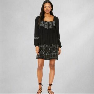 Free People Rhiannon Embroidered Black Mini Dress XS b